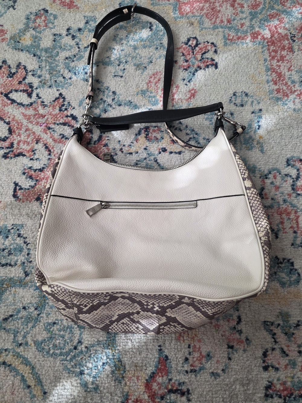 Coach Cream Pebbled Leather Shoulder Bag with Snake-Print Trim - Picture 3 of 7